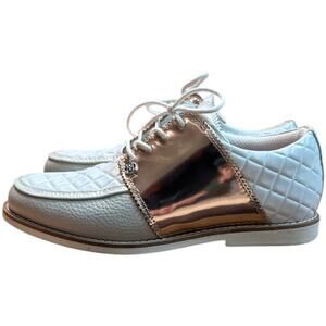 G/FORE Rose Gold White Quilted Gallivanter Leather Golf Shoes Size 5.5